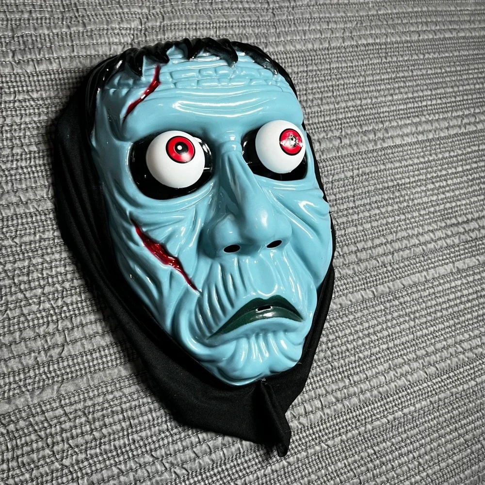 Frankenstein Monster Halloween Mask Blue Zombie Horror Costume Plastic with Hood